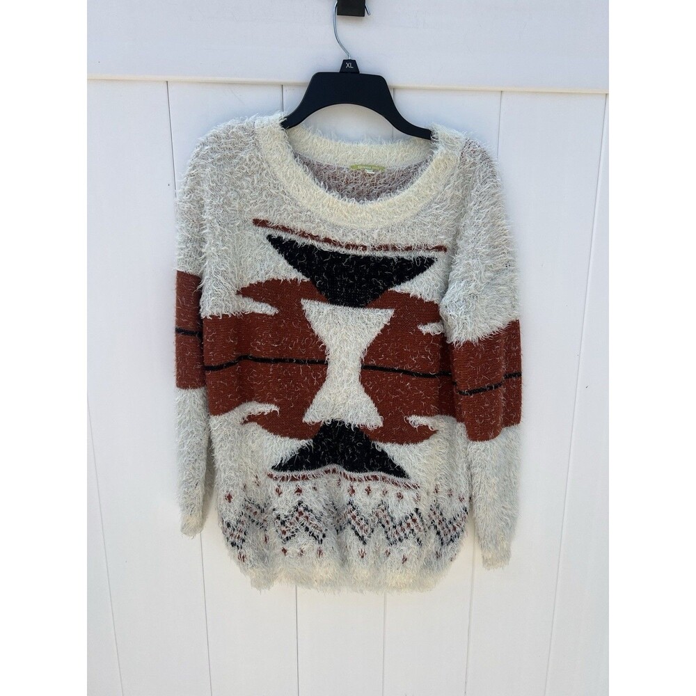 Gianni Bini Women's Knit Sweater Fuzzy Aztec Pattern Size XS Multicolor